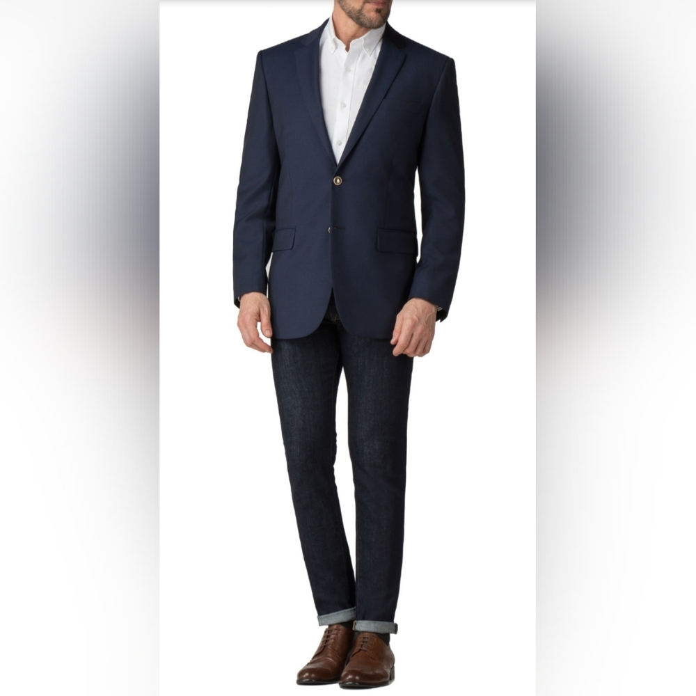 Alexandre London Saville Row Blazer size 46R Color Navy Gray Notch Lapel | NWT
